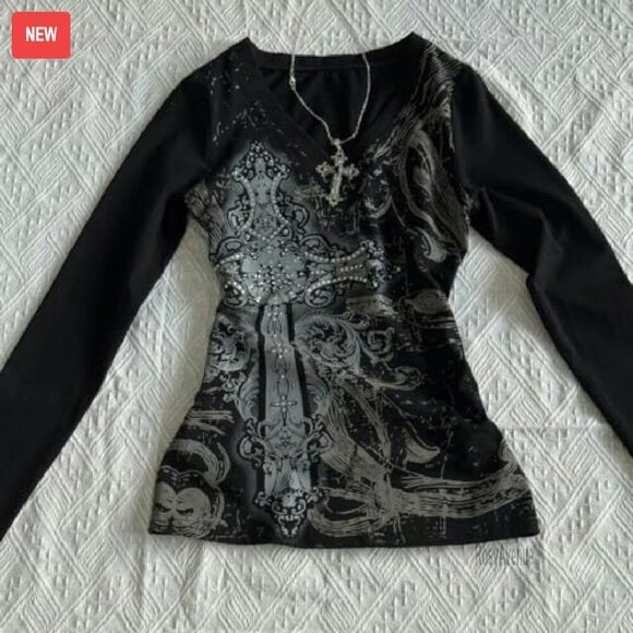 Vintage Graphic Long Sleeve Tee Y2K Grunge Streetwear Top - Picture 6 of 6